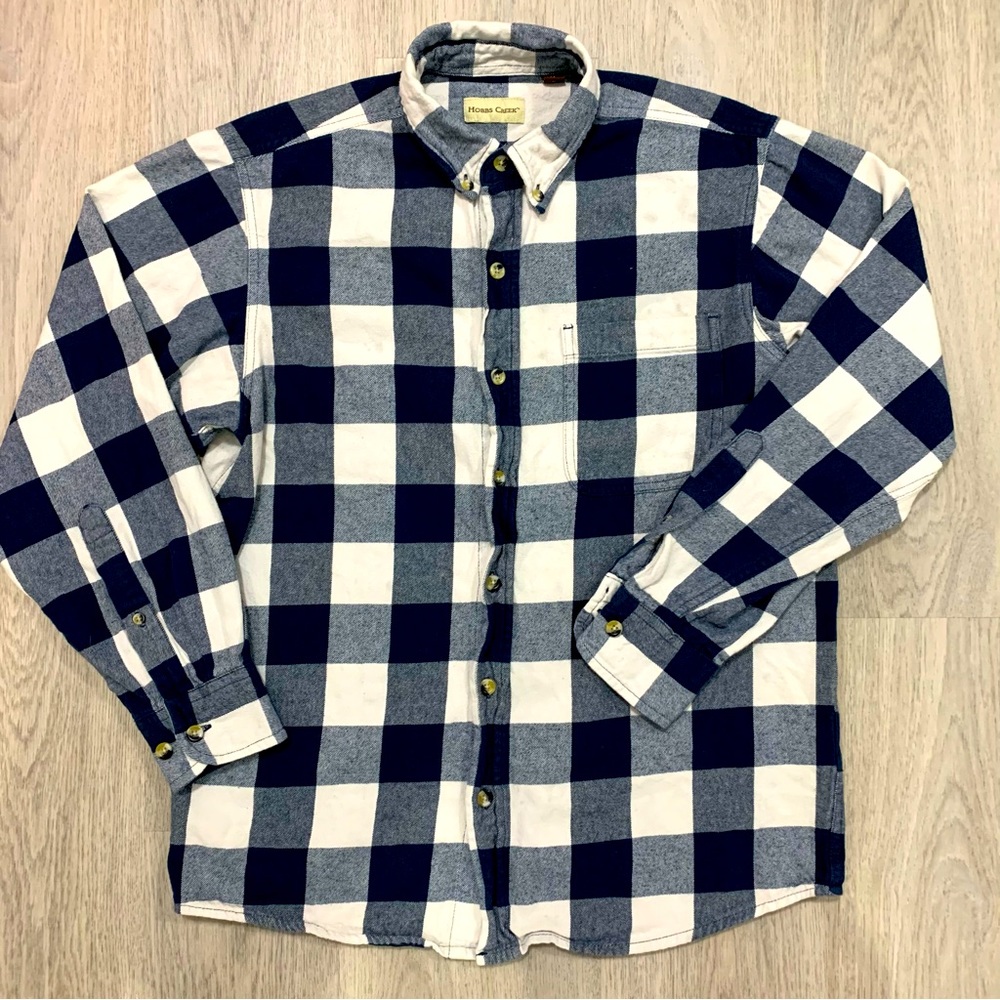Hobbs Creek Flannel Men's M Blue White Plaid Check Button Down Shirt Long Sleeve